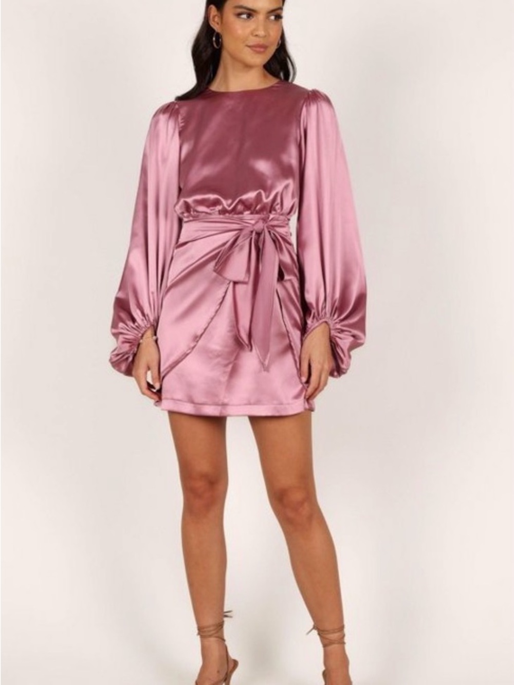 Petal & Pup Lilac Satin Wrap Dress with Balloon Sleeves